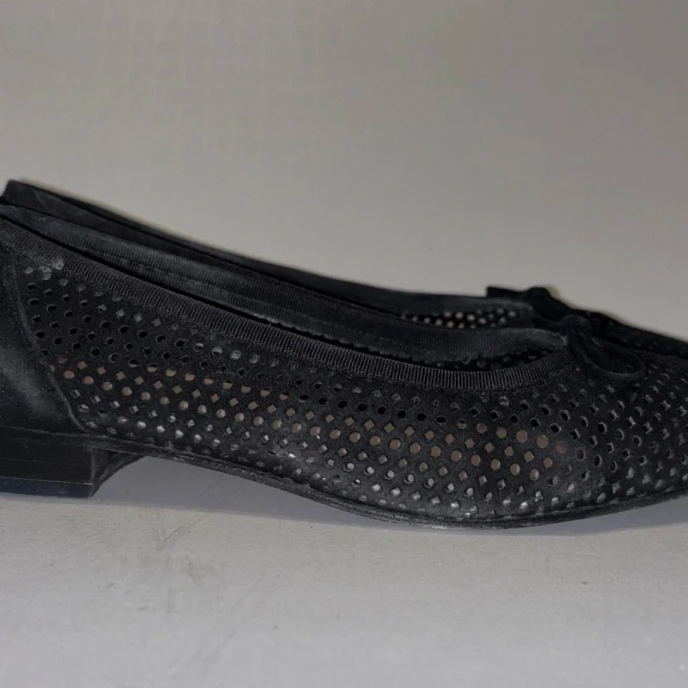 Talbots Shoes Womens 8 M Loafers Black Suede Mesh Slip On Bow Block Heels Casual